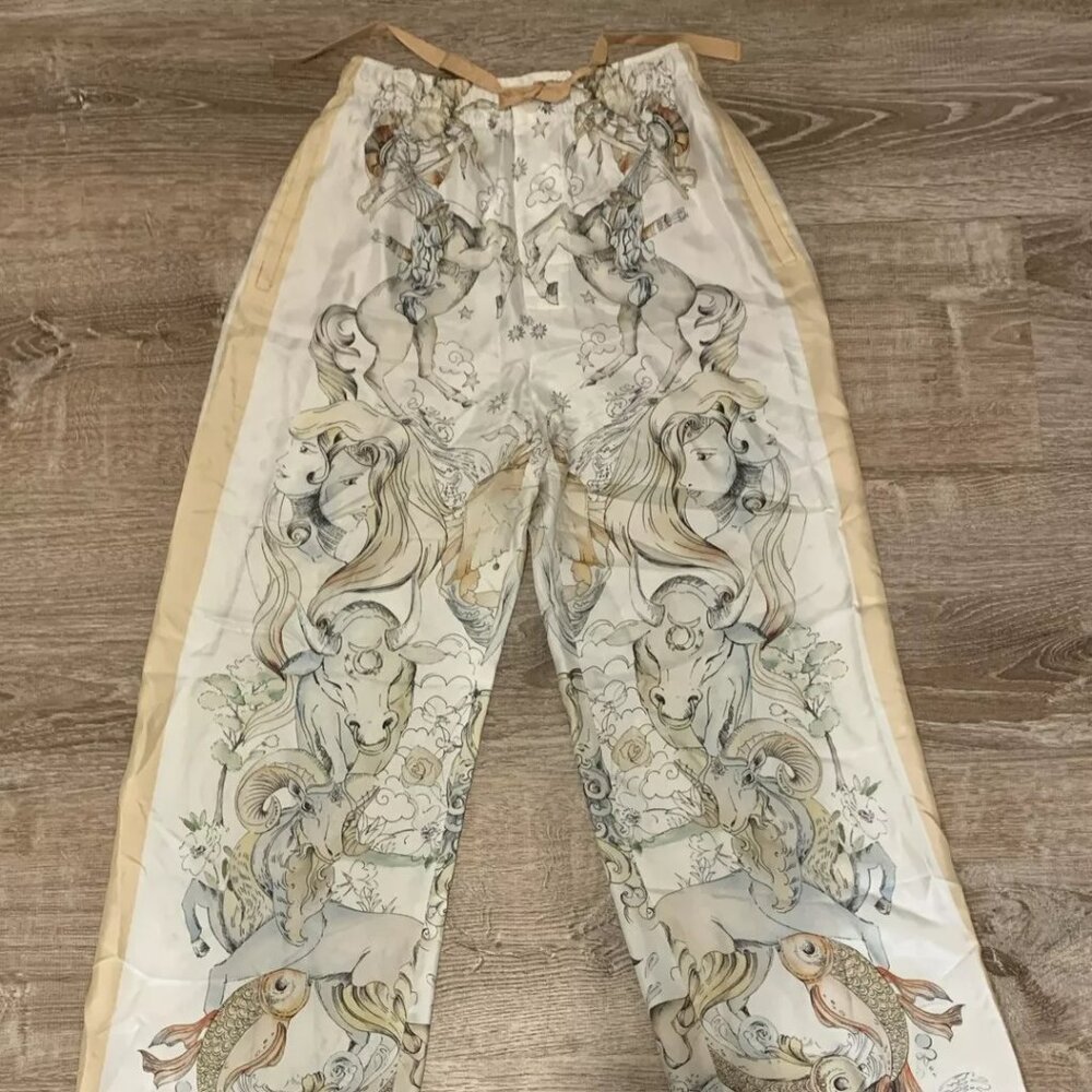 Zara Women’s Limited Edition Zodiac Print Cream Colored Silk Pants Size S NWT.